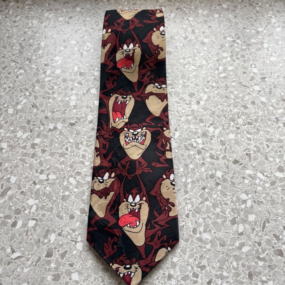 Vintage 90s Looney Tunes Mania Taz Necktie Polyester Cartoon Novelty Tie